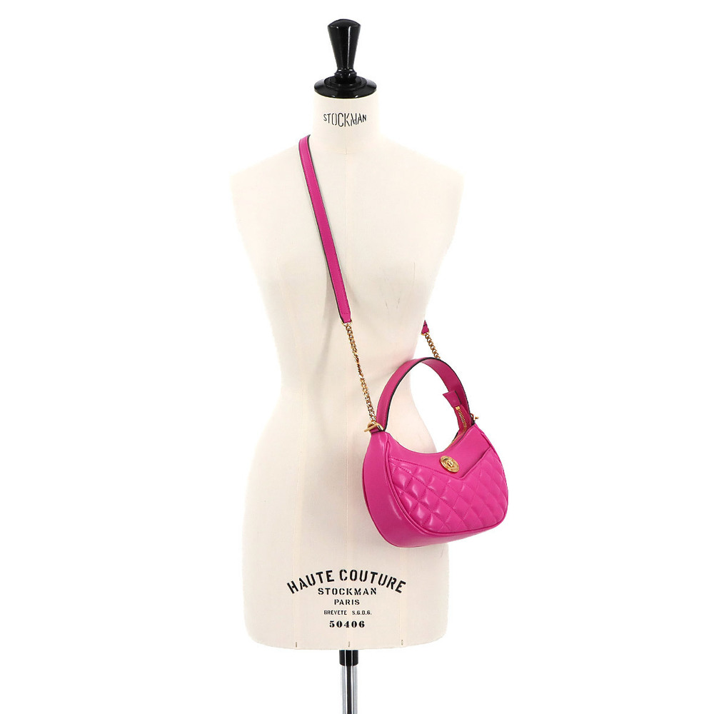 Versace Leather Hobo Bag Medusa Pink Handbag Shoulder Quilted